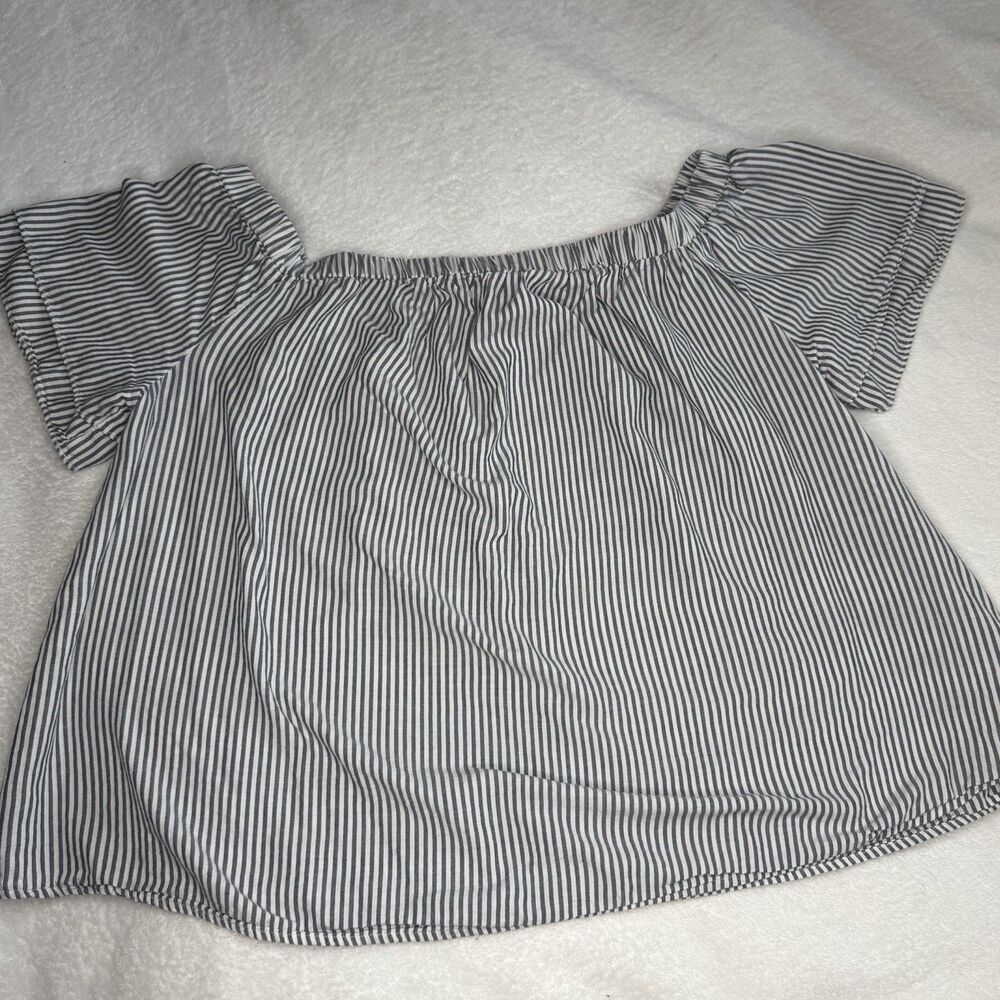 Old Navy Women's 1X Blue White Striped Off Shoulder Cotton Top Coastal Boho - Picture 2 of 15